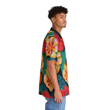 Hibiscus2 - Black 000000 - Men's Hawaiian Shirt