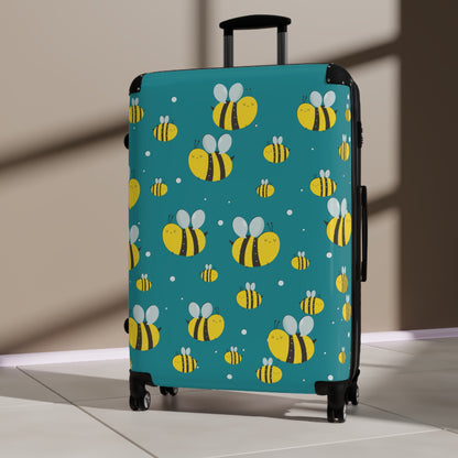 Lots of Bees - Aqua 008E97 - Suitcase