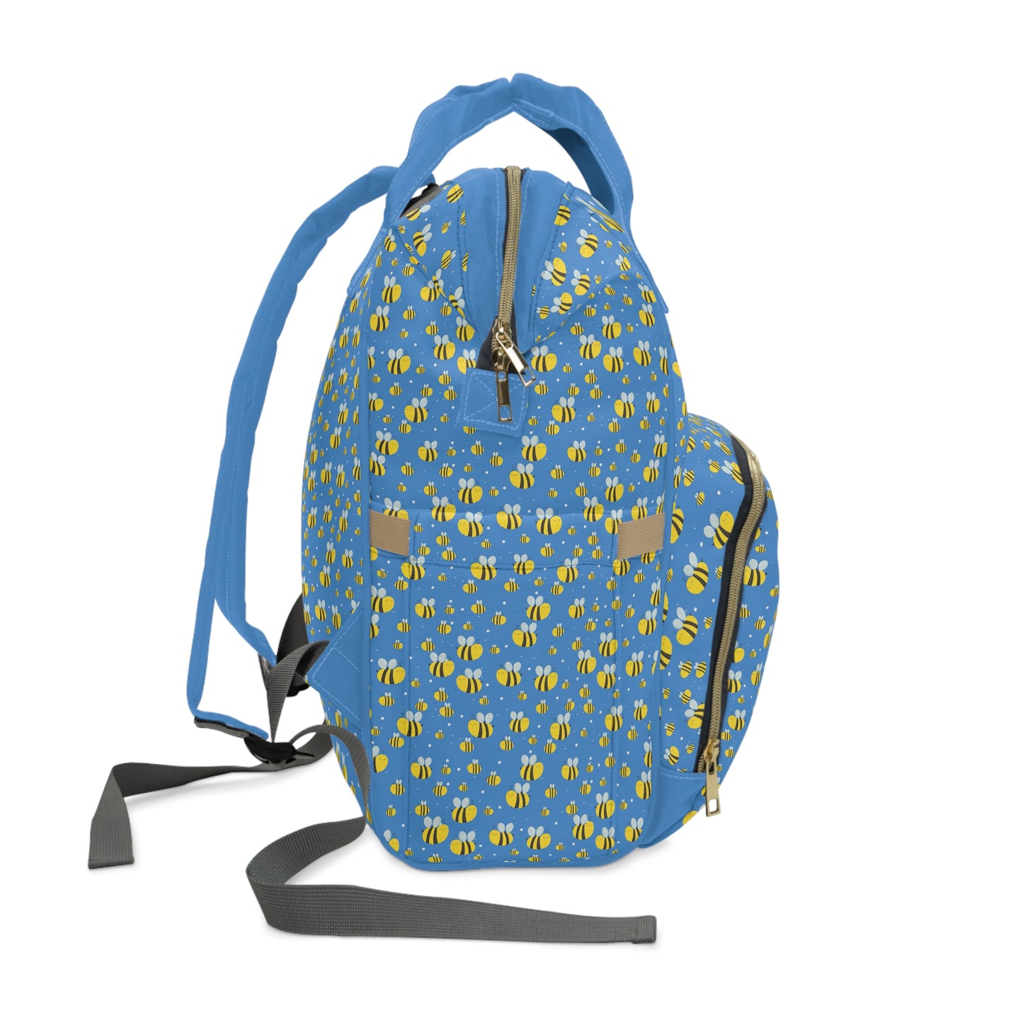 Lots of Bees - Blue #139aff  - small print - Multifunctional Diaper Backpack