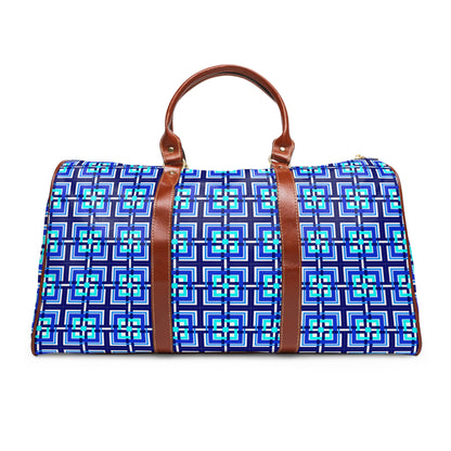 Intersecting Squares - Blue - White ffffff - Waterproof Travel Bag