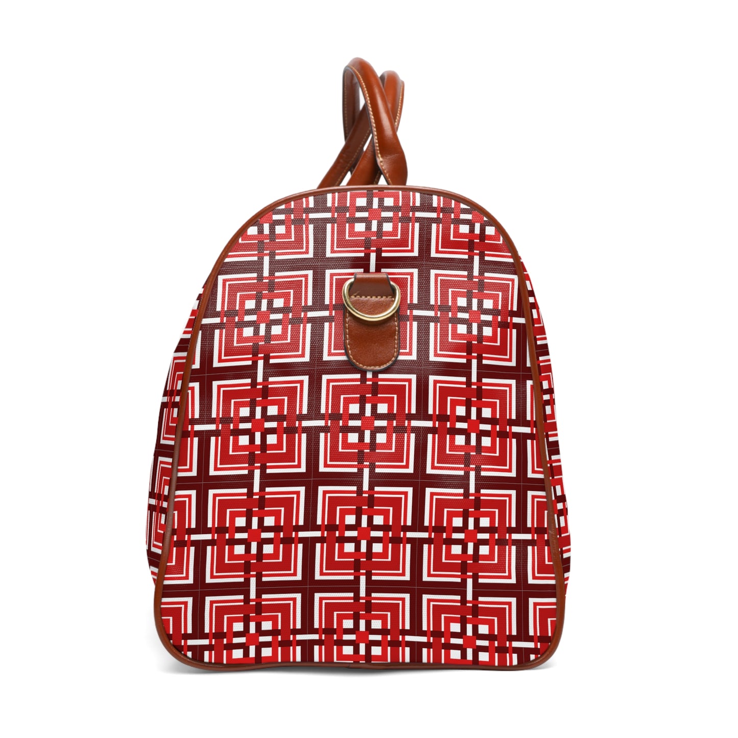 Intersecting Squares - Red - White ffffff - Waterproof Travel Bag