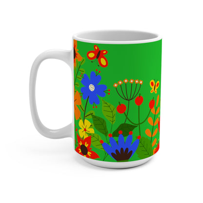 Bright Summer flowers - Lime Green 21C12E - Mug 15oz