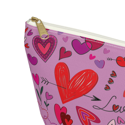 Heart doodles - Fuschia Pink ff8eff - Accessory Pouch w T-bottom
