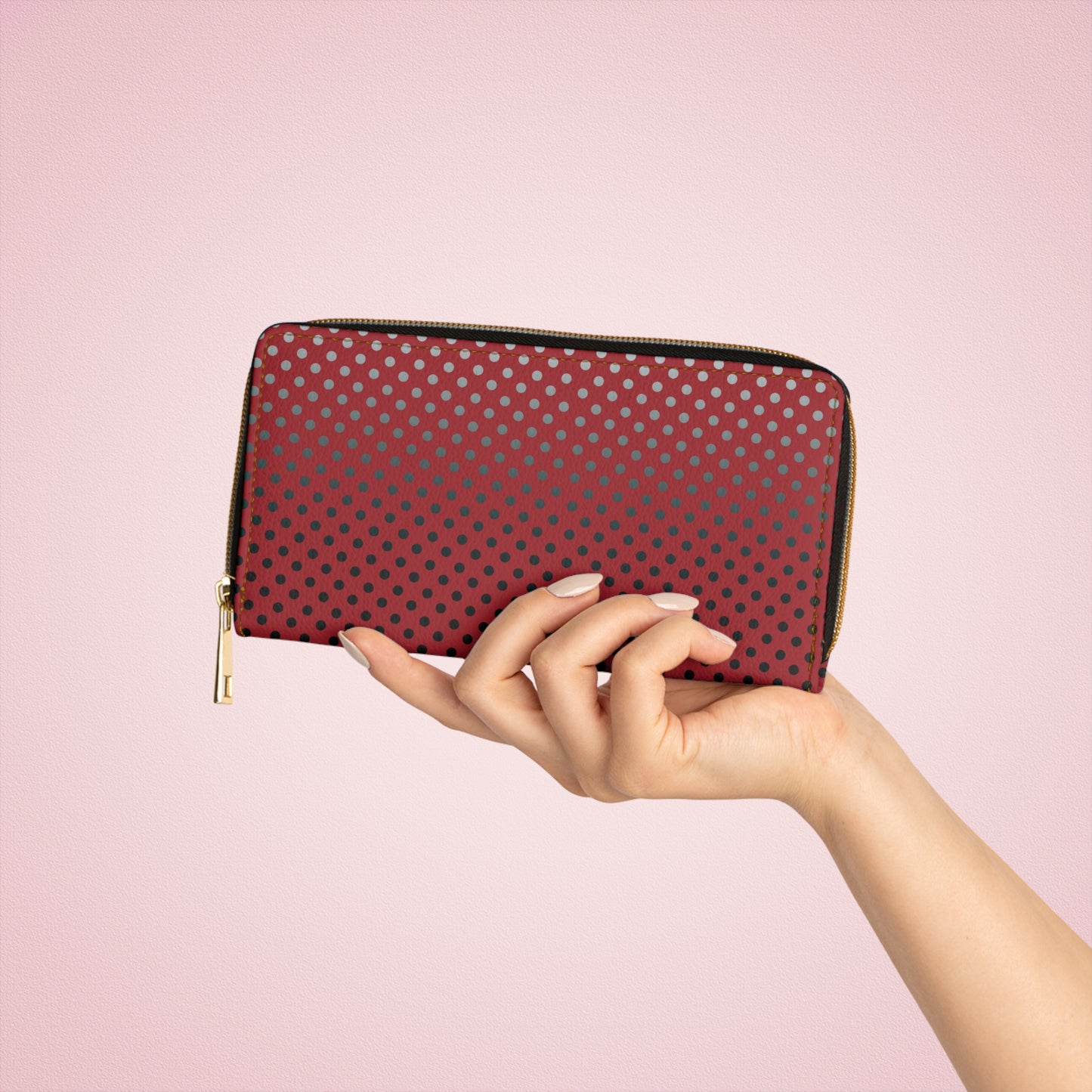 Red with Black Gray White Dots - Zipper Wallet