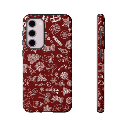 Christmas doodles on red - Tough Cases