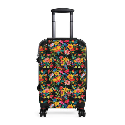 Bright Bold Watercolor Flowers - Black 000000 - Suitcase