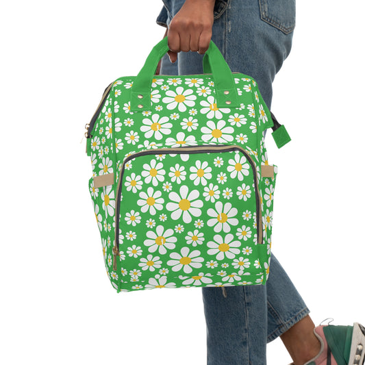 Ducks in Daisies - Lime Green 21C12E  - Multifunctional Diaper Backpack