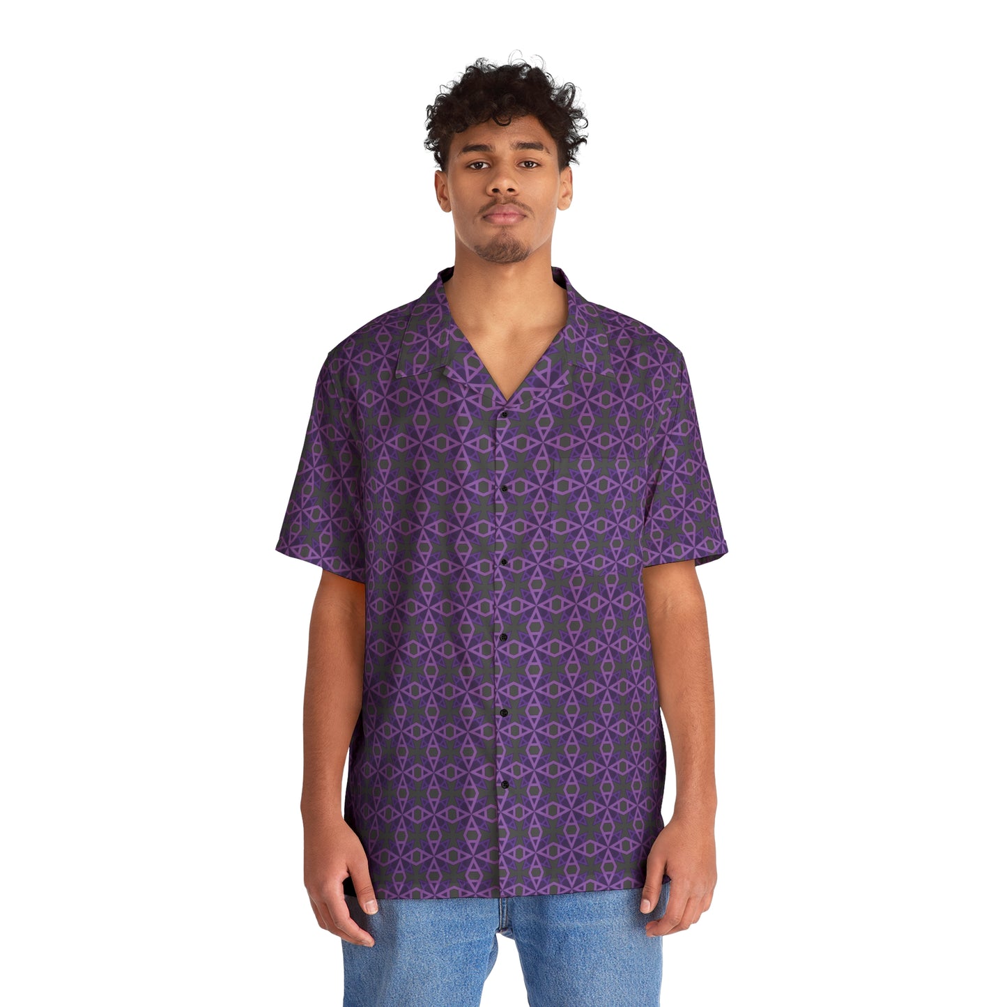 Letter Art - A - Purple - Black 000000 - Men's Hawaiian Shirt