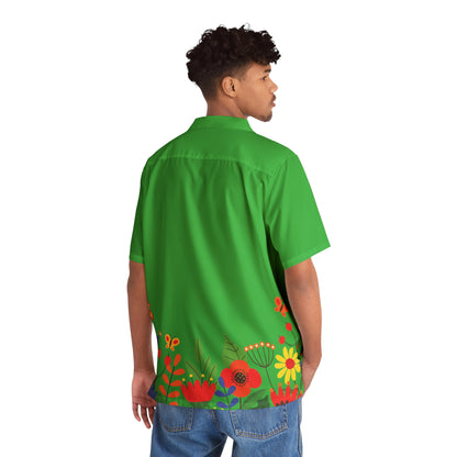 Bright Summer flowers - Lime Green 21C12E - Men's Hawaiian Shirt