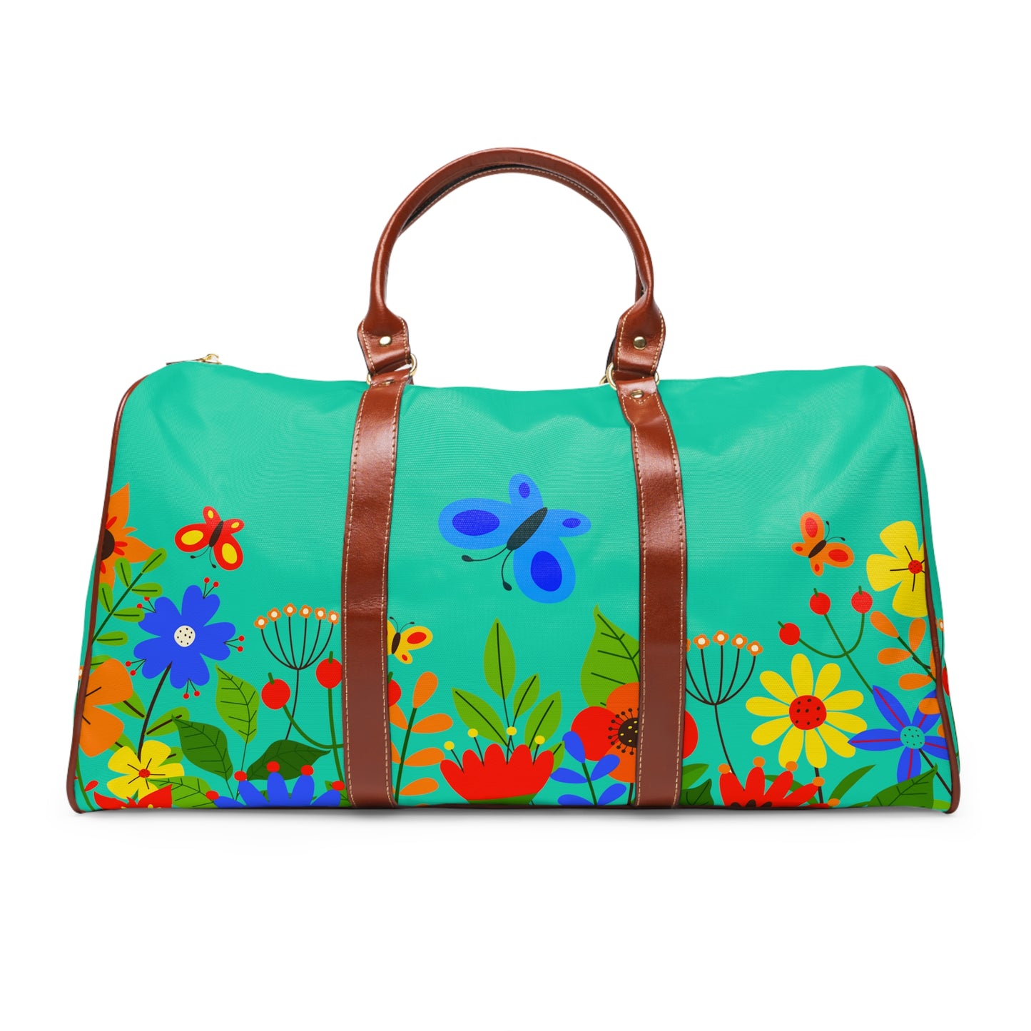 Bright Summer flowers - Turquoise 40e0d0 - Waterproof Travel Bag