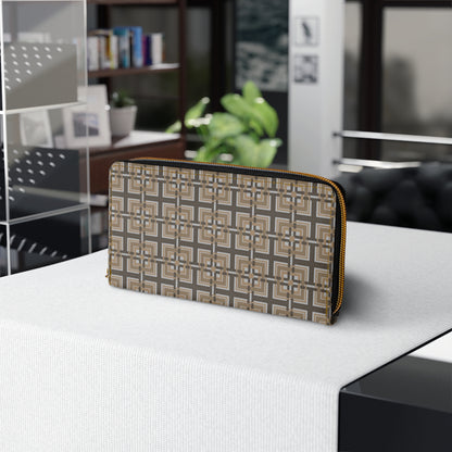 Intersecting Squares - Brown - Gray - Zipper Wallet