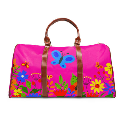 Bright Summer flowers - Mean Girls Lipstick ff00a8 - Waterproof Travel Bag