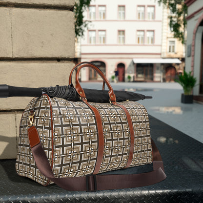 Intersecting Squares - Brown - White ffffff - Waterproof Travel Bag