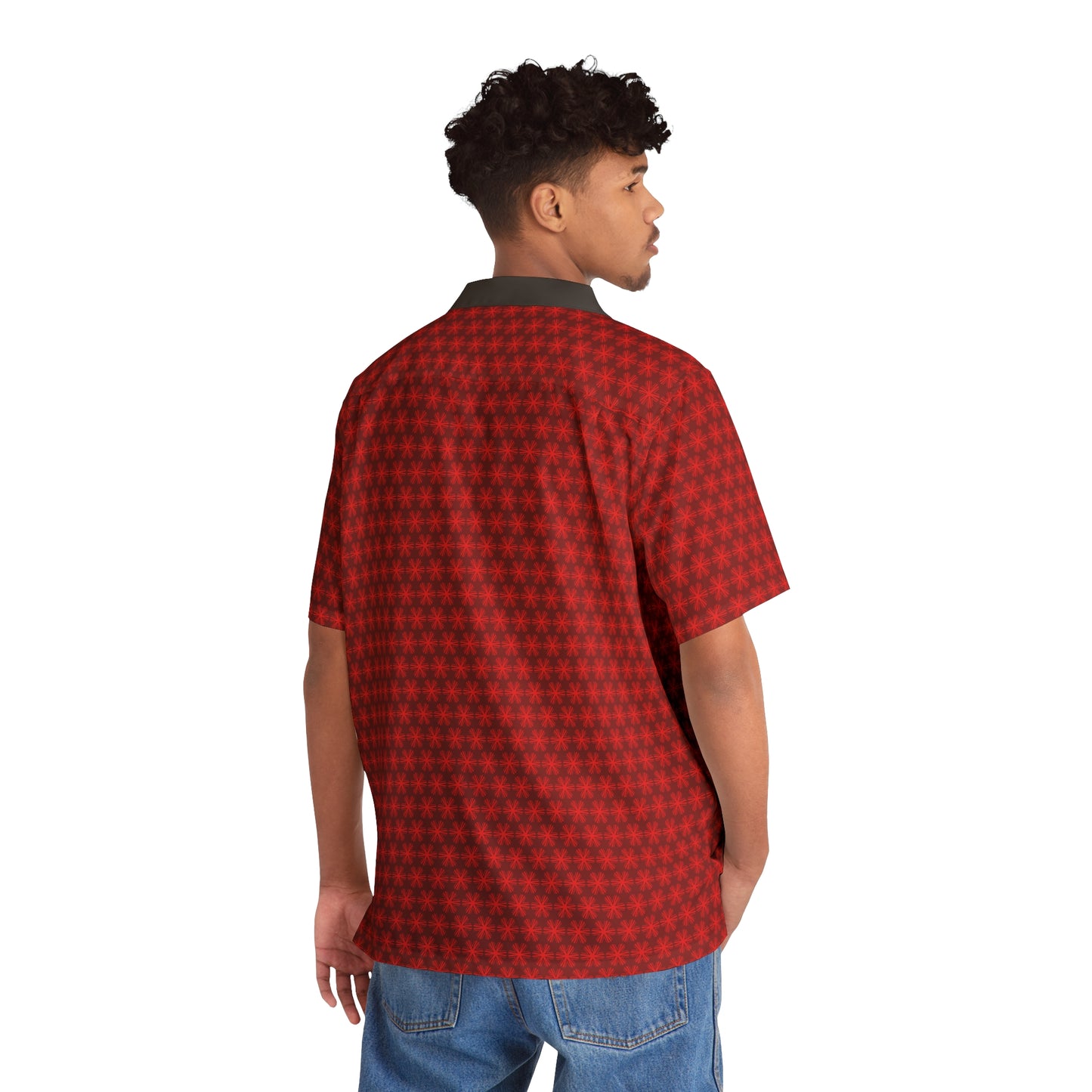 Red V Star Pattern - Black collar - Men's Hawaiian Shirt