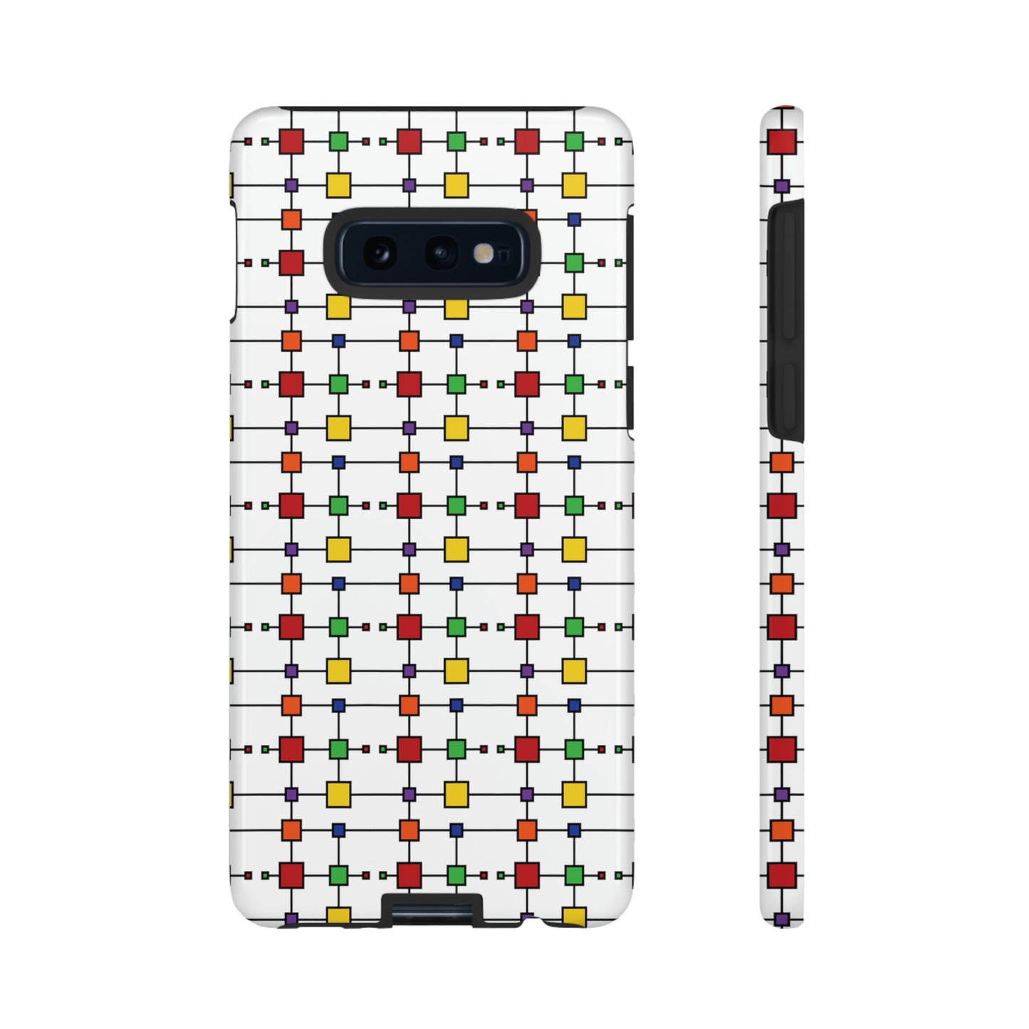 Geometric Black Grid with Squares - White ffffff - Tough Cases