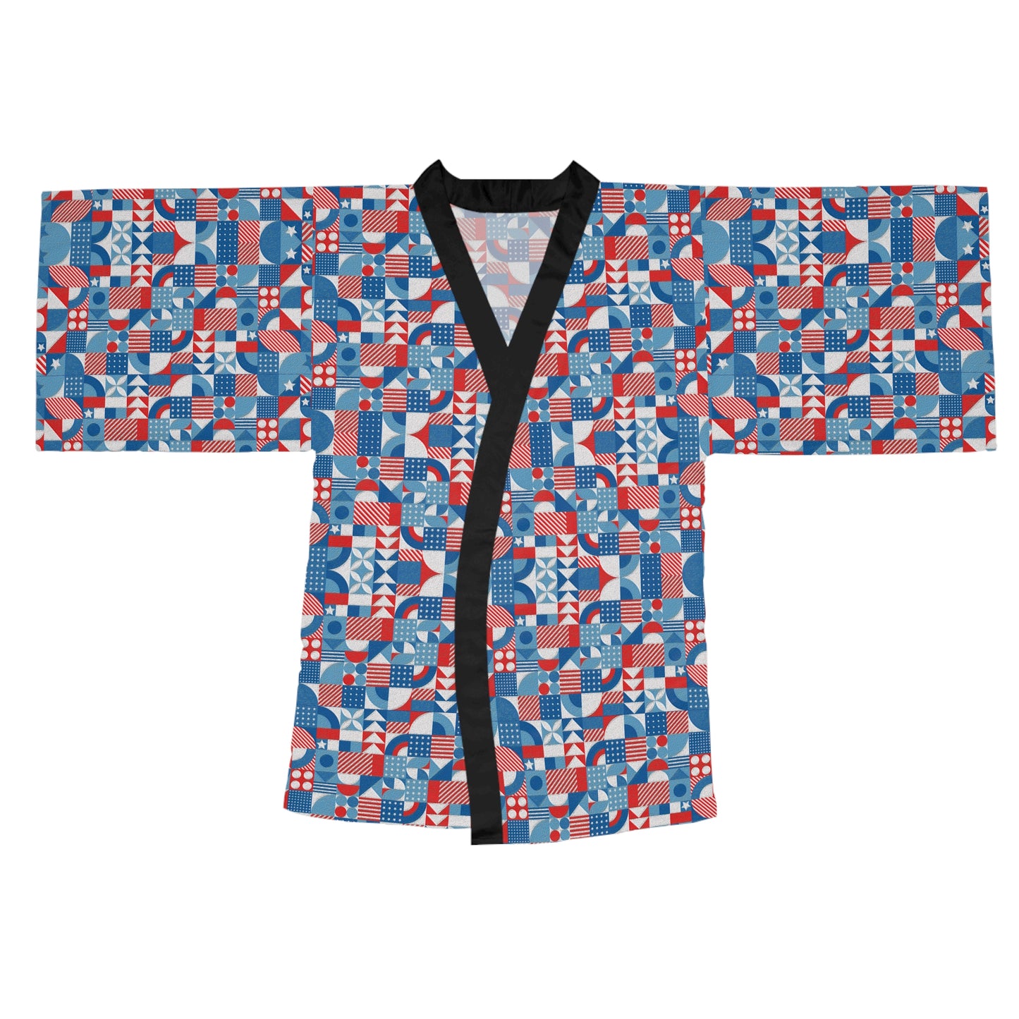 Red White and Blue Bold Pattern - Oil Paint Texture - Long Sleeve Kimono Robe (AOP)