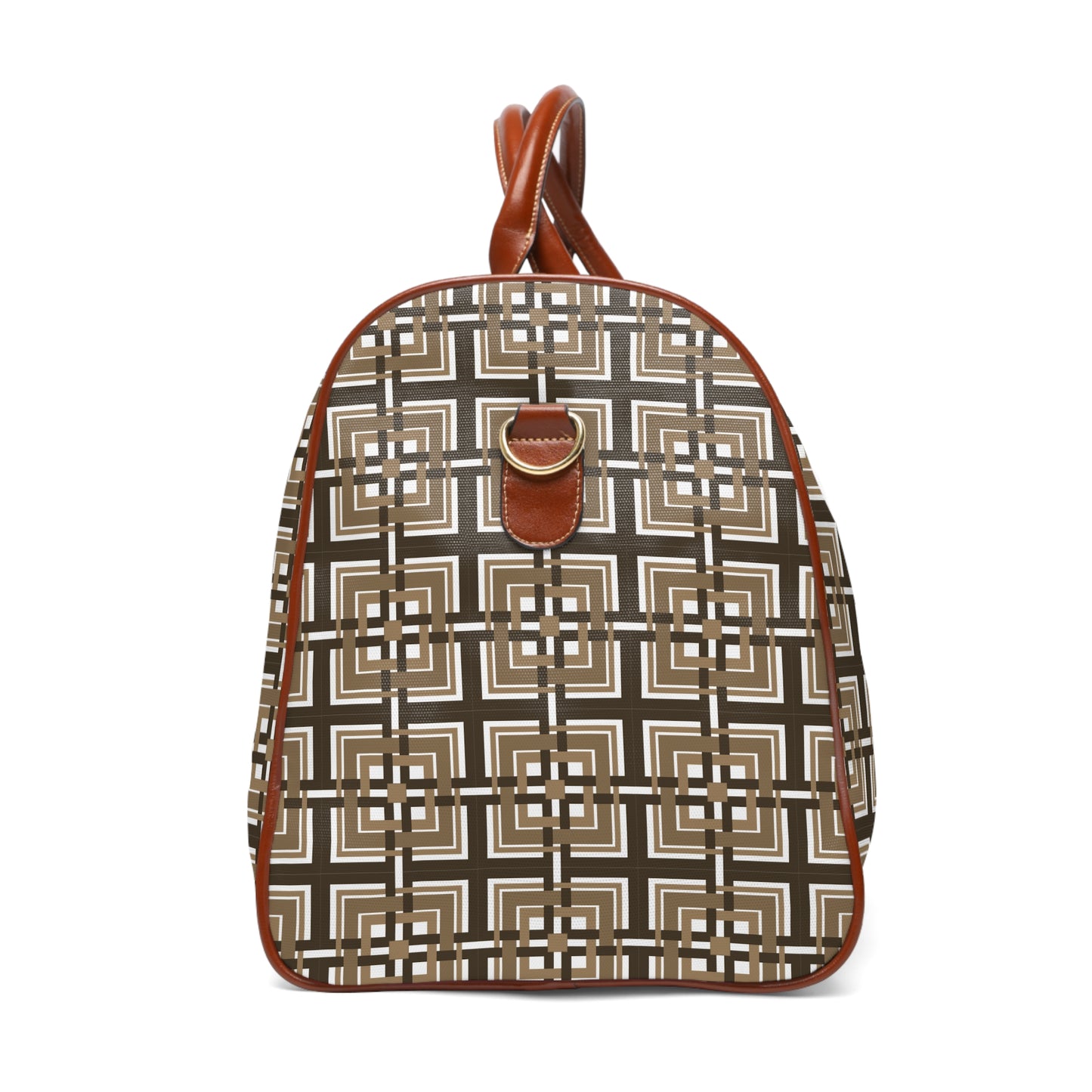 Intersecting Squares - Brown - White ffffff - Waterproof Travel Bag