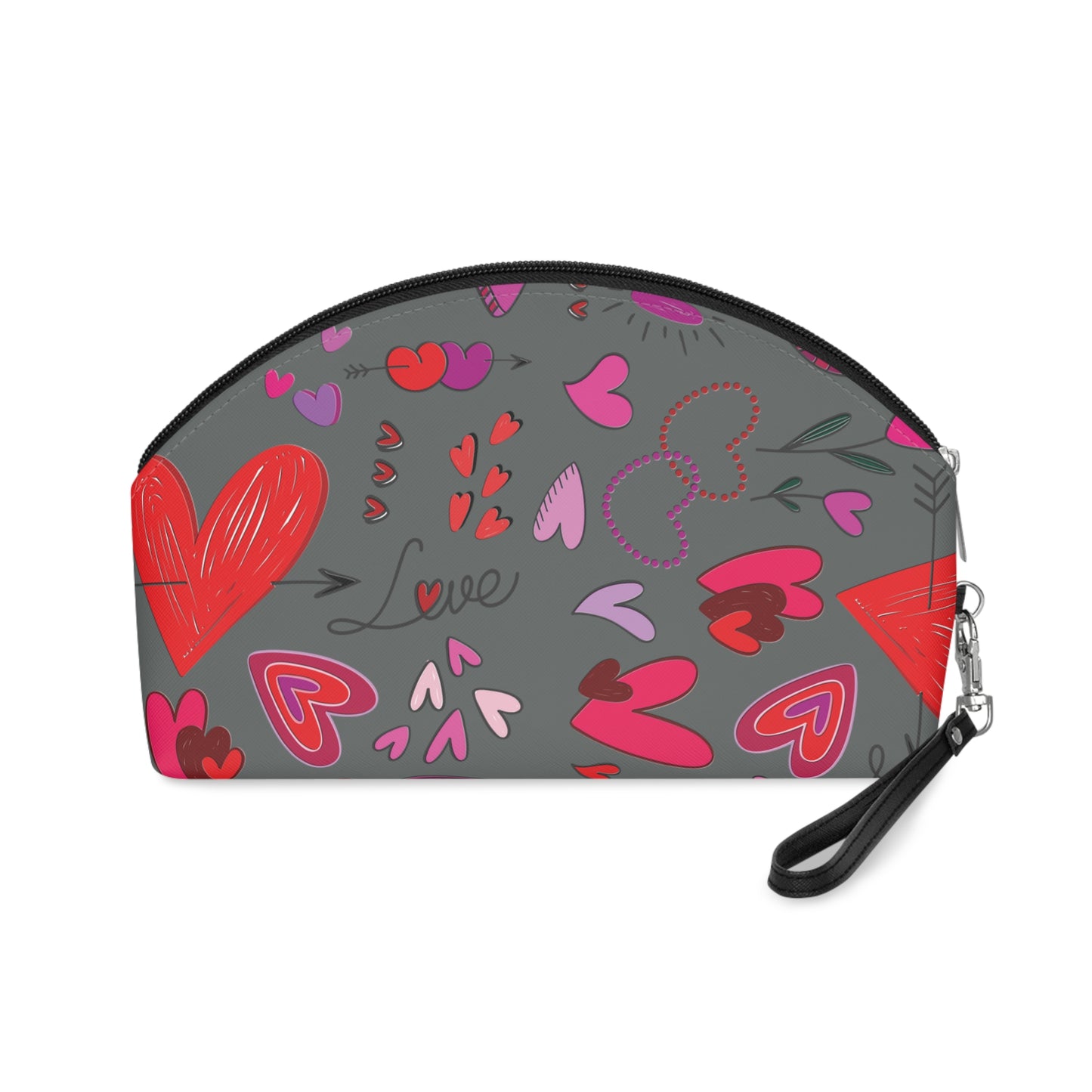 Heart Doodles - Dim Gray 646a6a - Makeup Bag