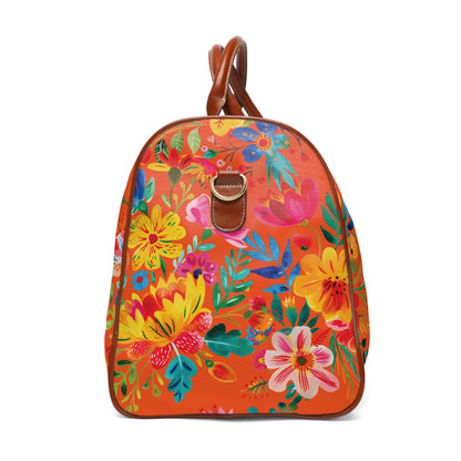 Bright Bold Watercolor Flowers - Orange FE5000 - Waterproof Travel Bag