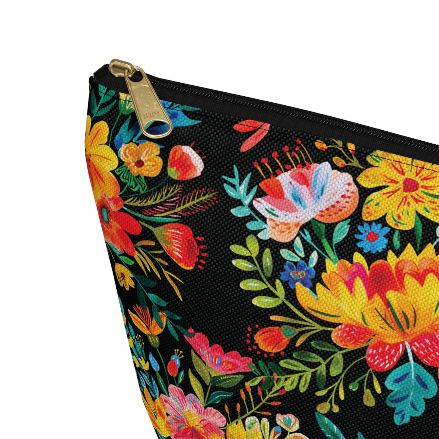 Bright Bold Watercolor Flowers - Black 000000 - Accessory Pouch w T-bottom