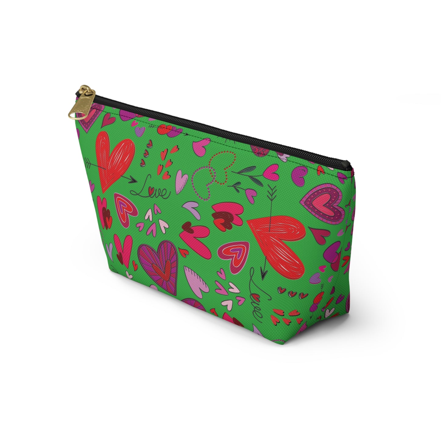 Heart doodles - Lime Green 21C12E - Accessory Pouch w T-bottom