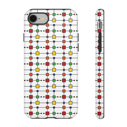 Geometric Black Grid with Squares - White ffffff - Tough Cases