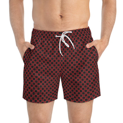 Pixel Petals - Red - Black - Swim Trunks