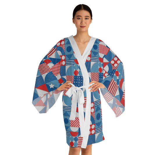 Red White and Blue Bold Pattern - Oil Paint Texture - BIG - Long Sleeve Kimono Robe (AOP)