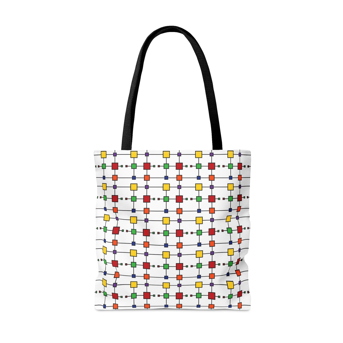 Geometric Black Grid with Squares - White ffffff  - Tote Bag