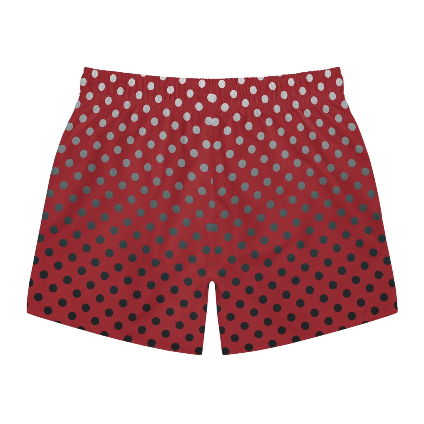 Red with Black Gray White Dots - Swim Trunks
