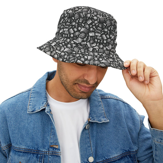 Travel Vibes - Gray on Black 000000 - Bucket Hat (AOP)