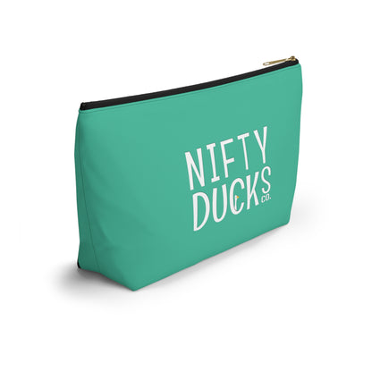 Nifty Ducks Co. Logo2 - ducks - Turquoise 12d3ad - Accessory Pouch w T-bottom