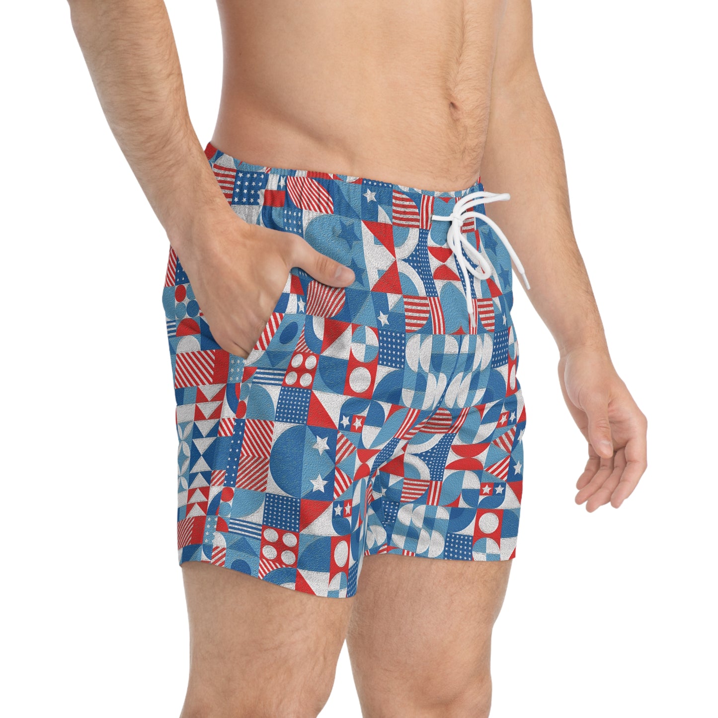 Red White and Blue Bold Pattern - Oil Paint Texture - Swim Trunks