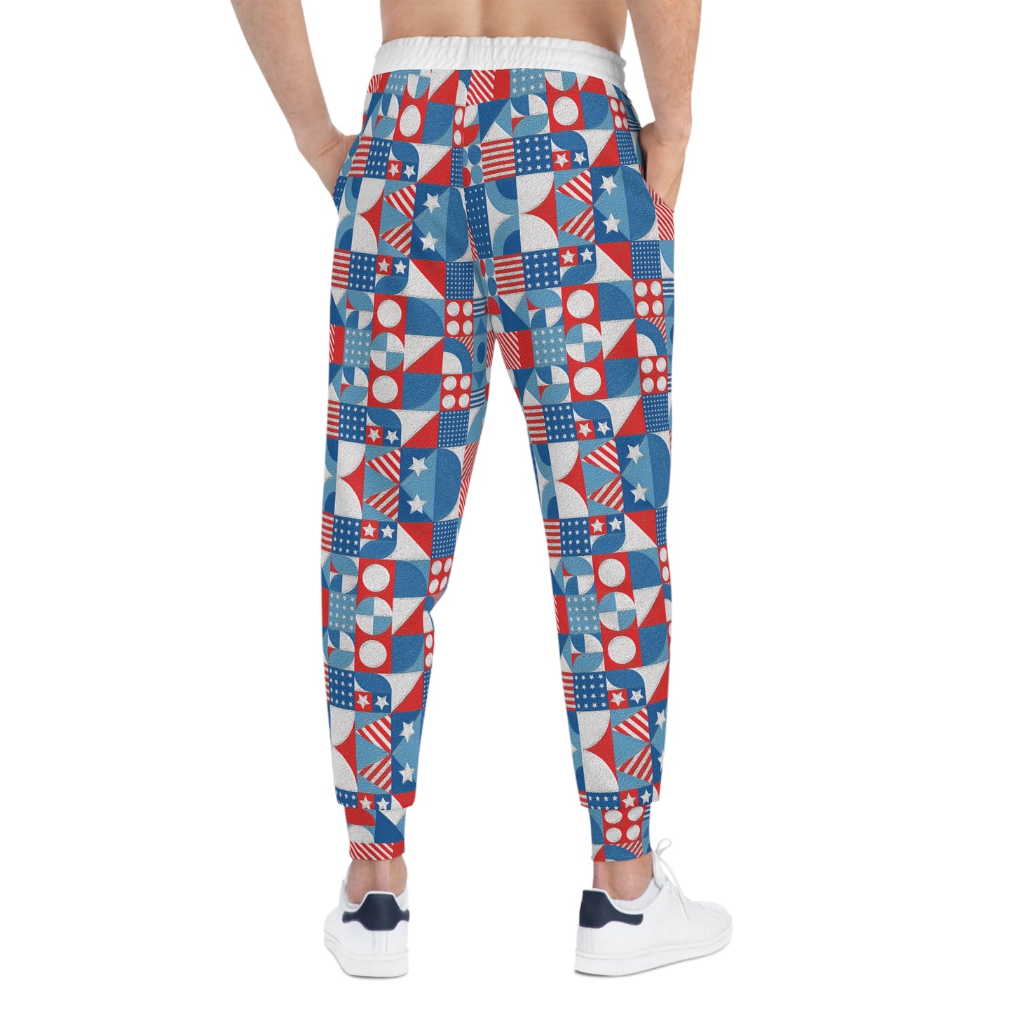 Red White and Blue Bold Pattern - Oil Paint Texture - White ffffff - Athletic Joggers