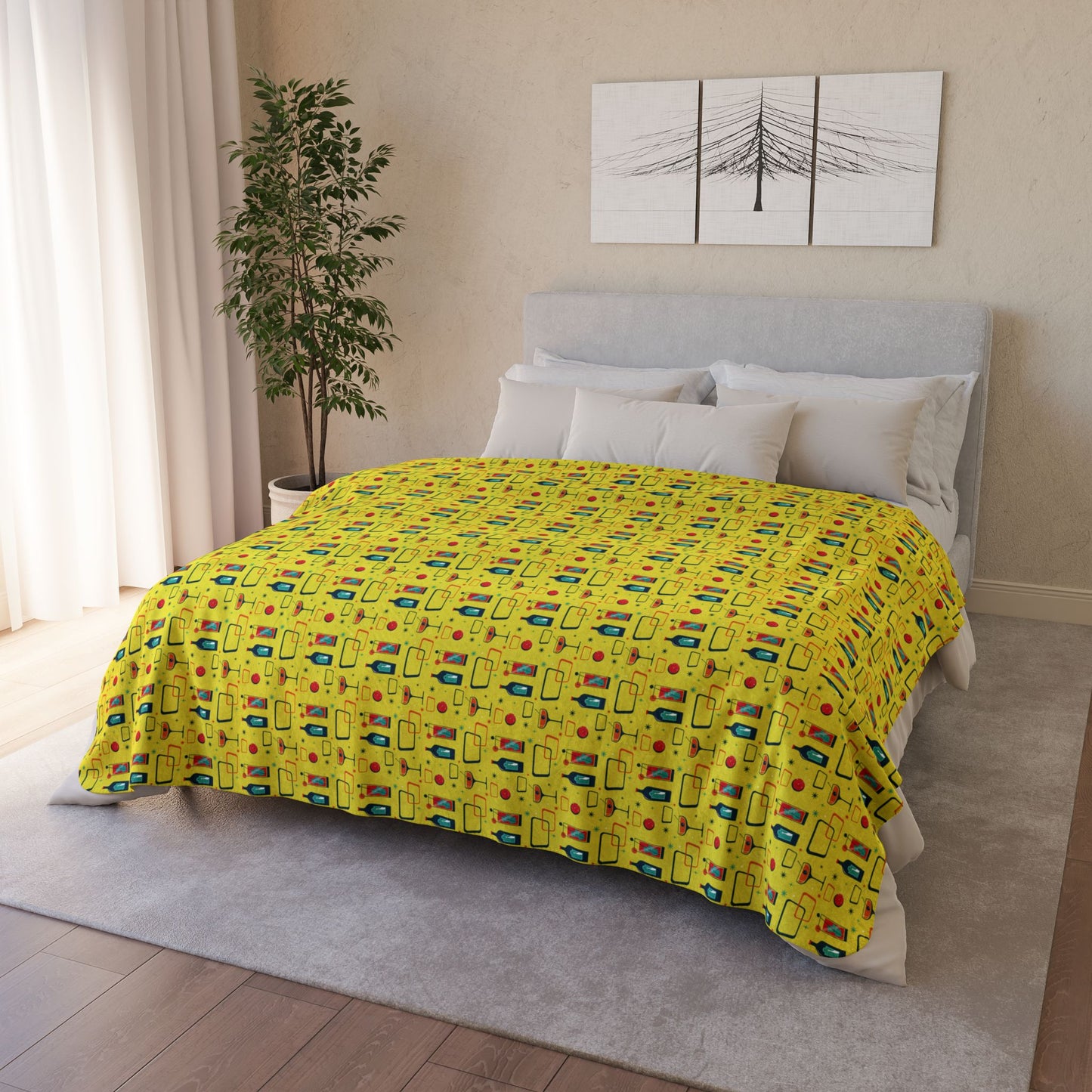 Fleece Sherpa Blanket - Cocktail Time - Yellow