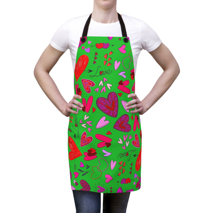 Heart Doodles - Lime Green 21C12E - Apron