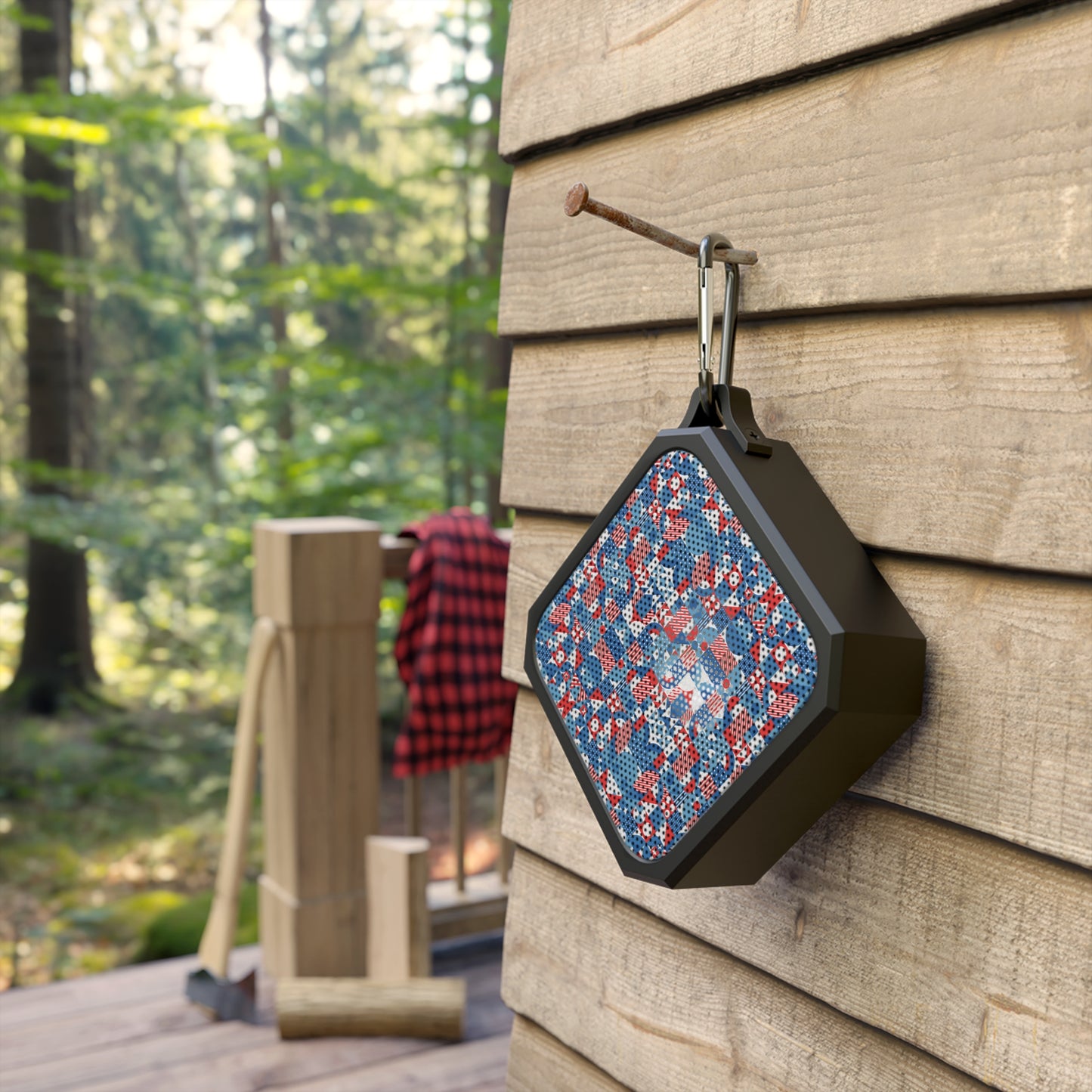 Red White and Blue Bold Pattern - Oil Paint Texture - Blackwater Outdoor Bluetooth Speaker