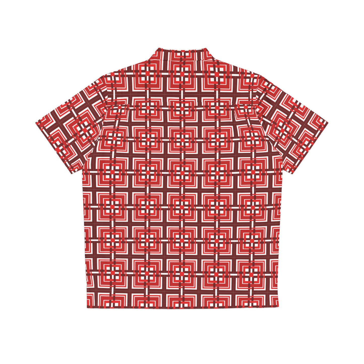 Intersecting Squares - Red - White ffffff - Men's Hawaiian Shirt