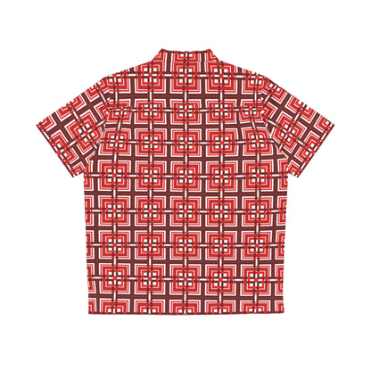 Intersecting Squares - Red - White ffffff - Men's Hawaiian Shirt