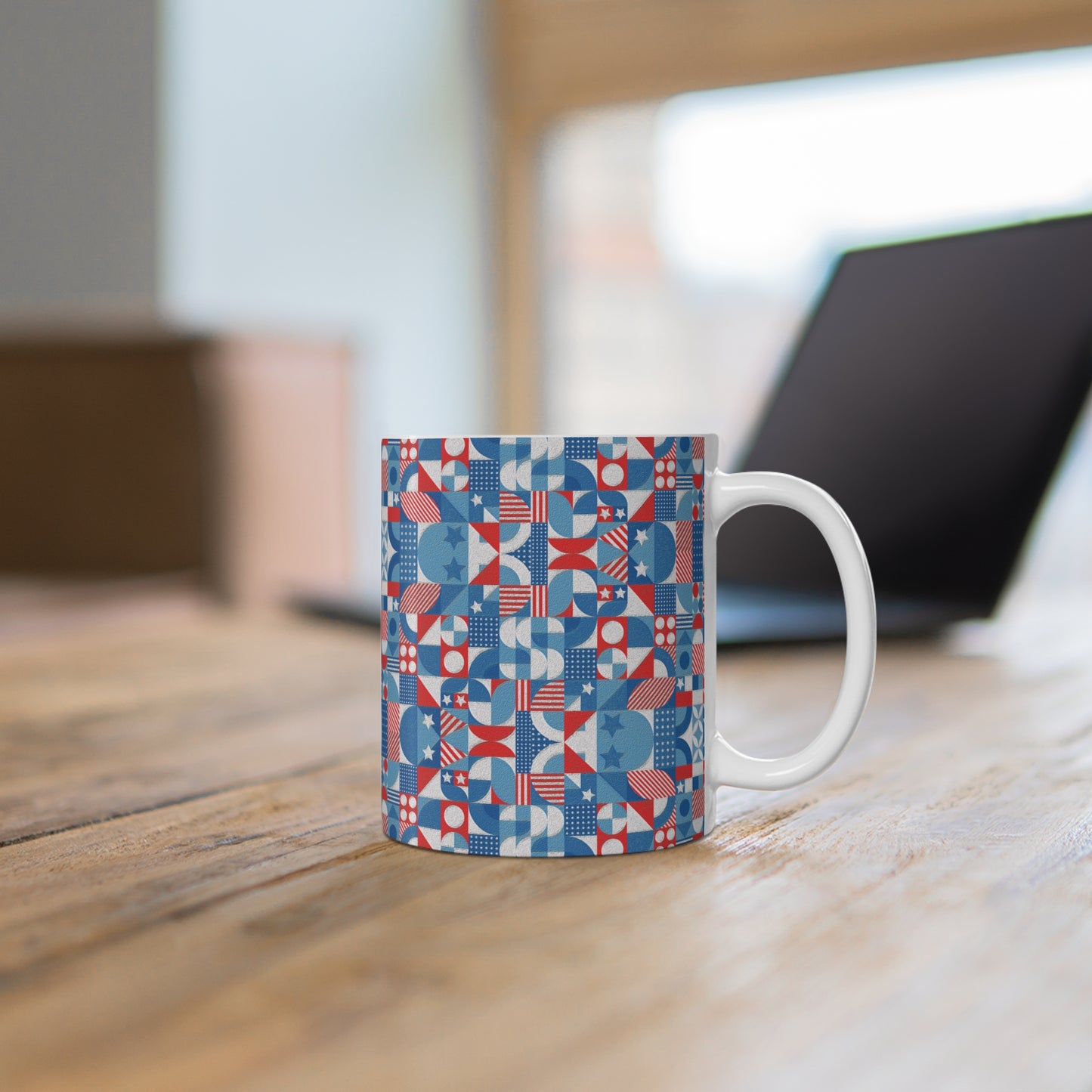 Red White and Blue Bold Pattern - Oil Paint Texture - Mug 11oz