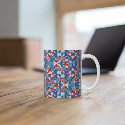 Red White and Blue Bold Pattern - Oil Paint Texture - Mug 11oz