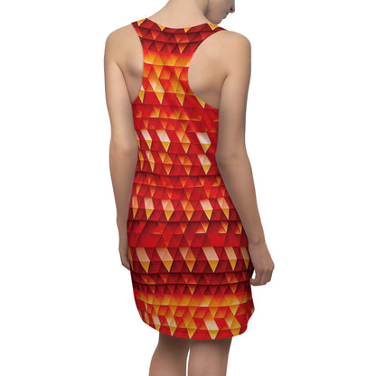 Geometric Flame - Red Triangles - Women's Cut & Sew Racerback Dress