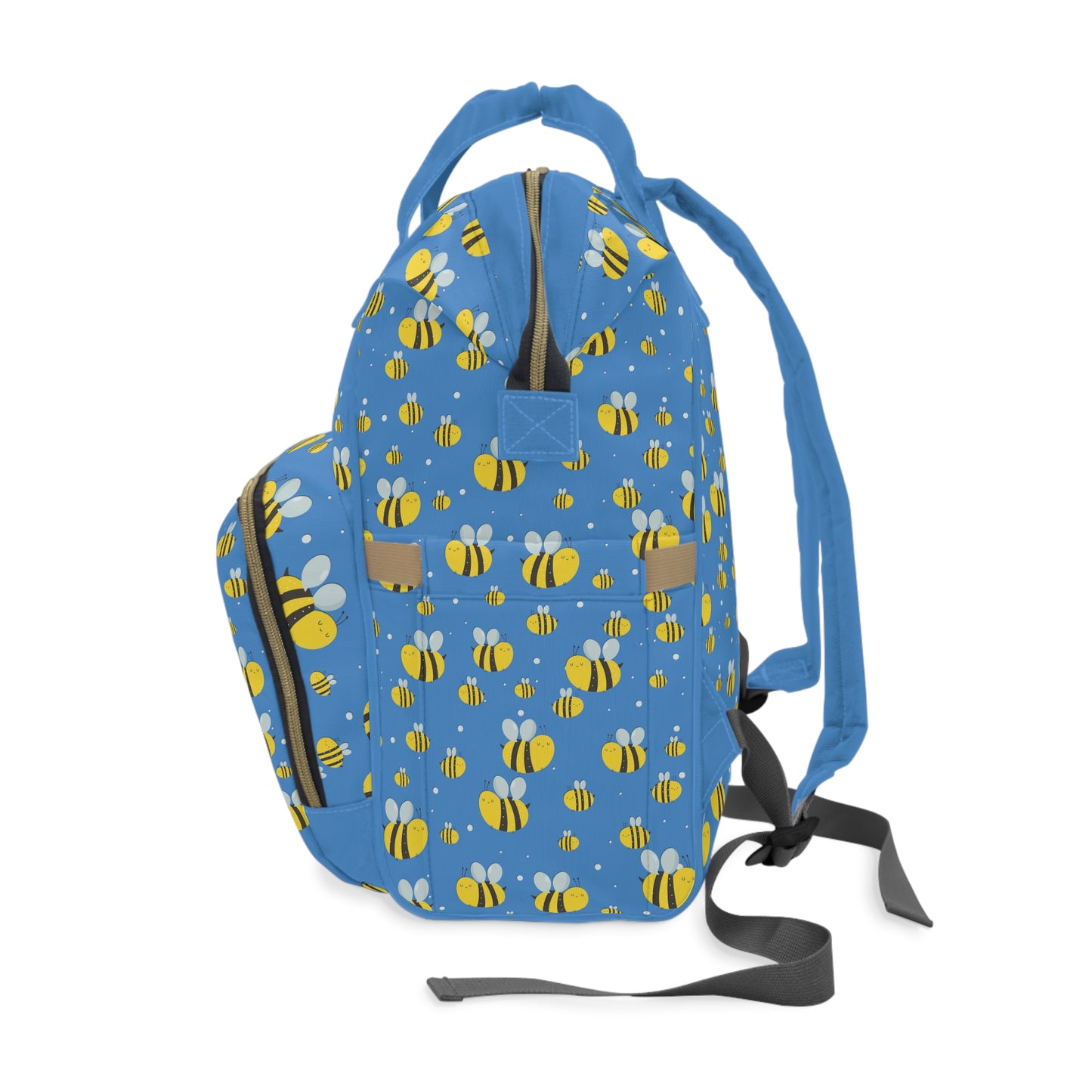 Lots of Bees - Blue #139aff  - large print - Multifunctional Diaper Backpack
