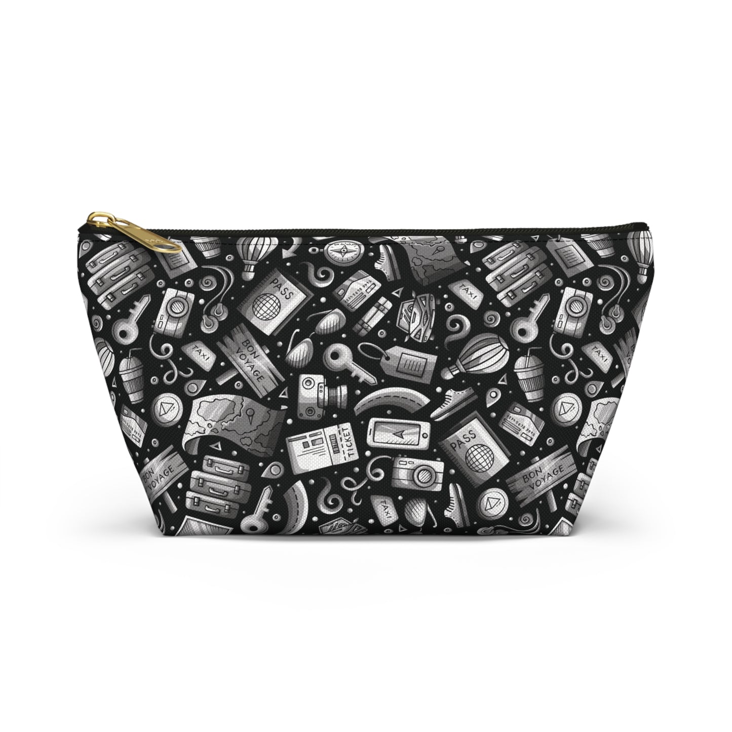 Travel Vibes - Gray on Black 000000 - Accessory Pouch w T-bottom