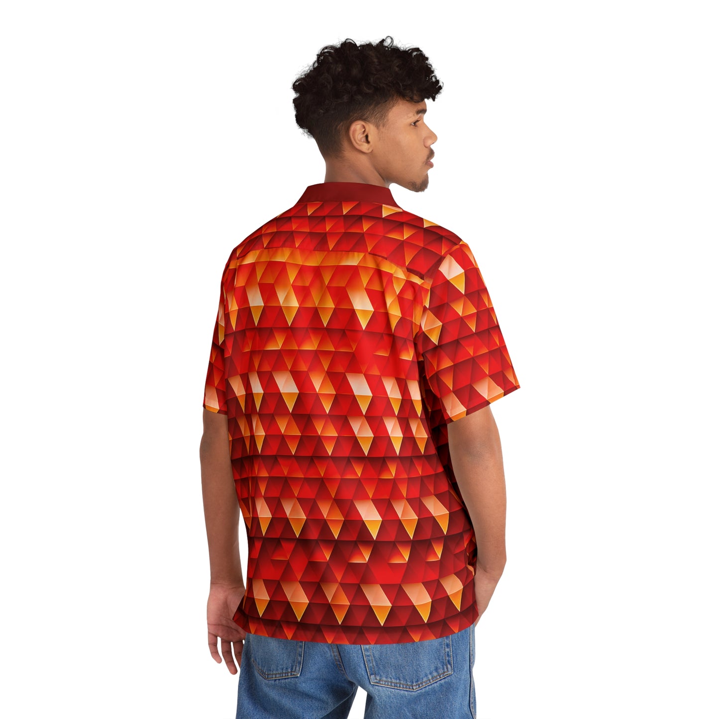 Geometric Flame - Red Triangles - Dark Candy Apple Red a00000 - Men's Hawaiian Shirt