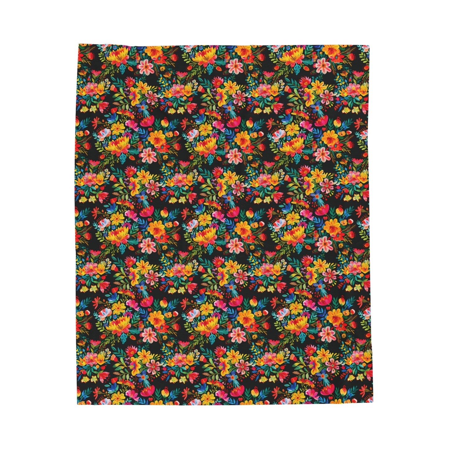 Bright Bold Watercolor Flowers - Black 000000 - Velveteen Plush Blanket