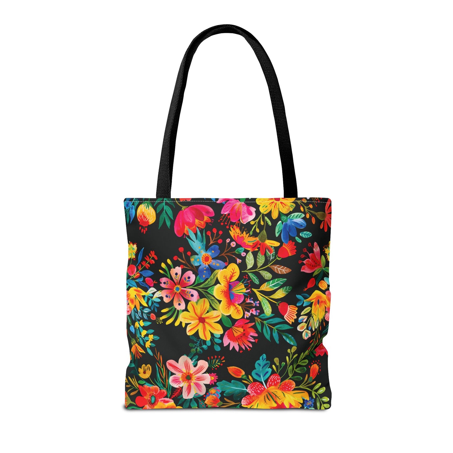 Bright Bold Watercolor Flowers - Black 000000 - Tote Bag