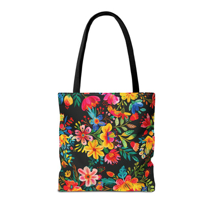 Bright Bold Watercolor Flowers - Black 000000 - Tote Bag