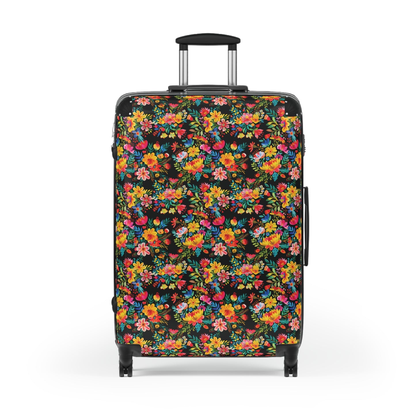 Bright Bold Watercolor Flowers - Black - Suitcases