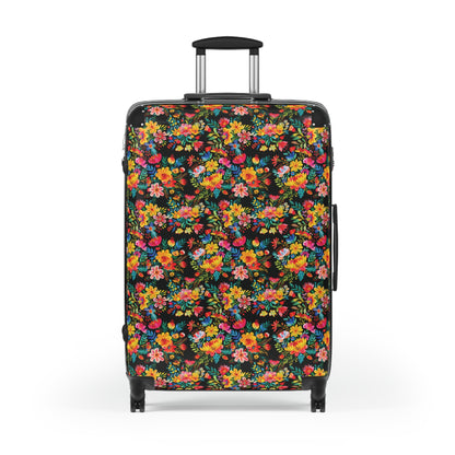 Bright Bold Watercolor Flowers - Black - Suitcases